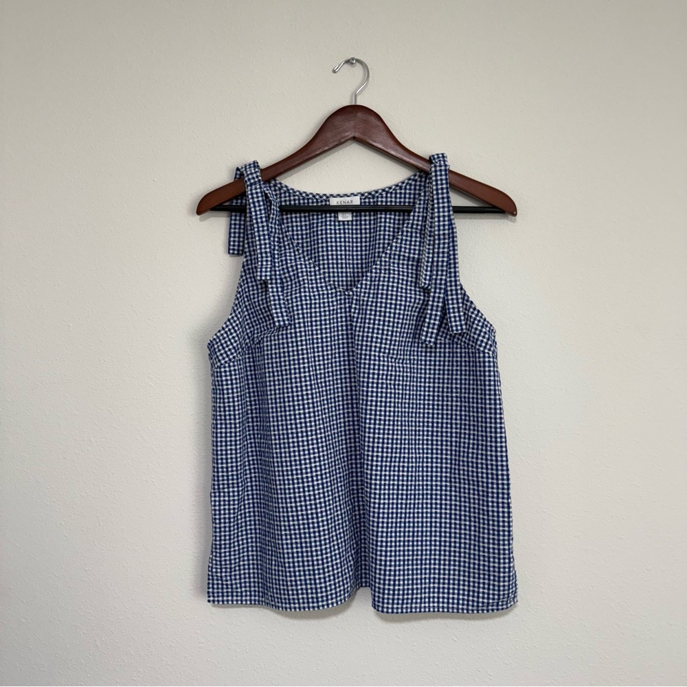 Kenar Blue and White Tie Front Tank Top
